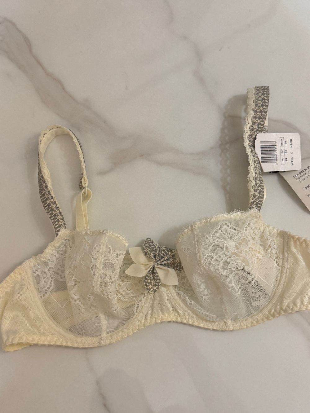 ⁠NWT Aubade Paris Fleur d'Afrique French Lace Demi Bra 36C /FR 95C Ecru fits 36B